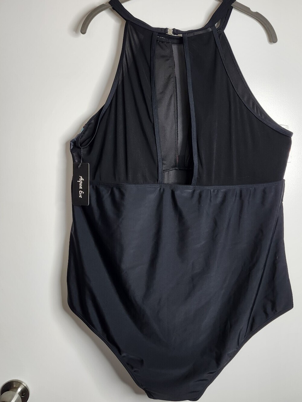 Aqua Eve 28W One Piece Swimsuit Tummy Control Ruched Bathing Suit Black Mesh - Picture 8 of 11